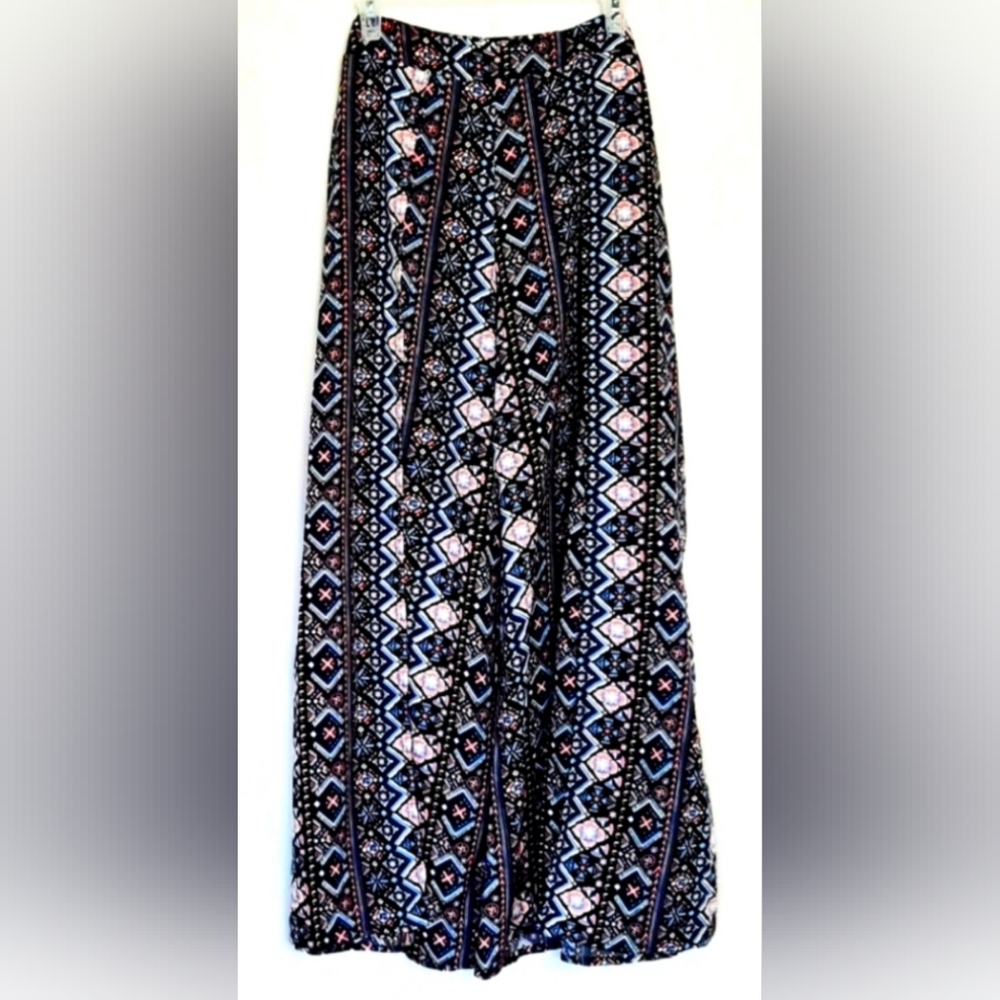 Source Unknown Black & Blue Geometric Wide Leg Pants